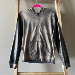 Charcoal Zip Up with Faux Leather Sleeves